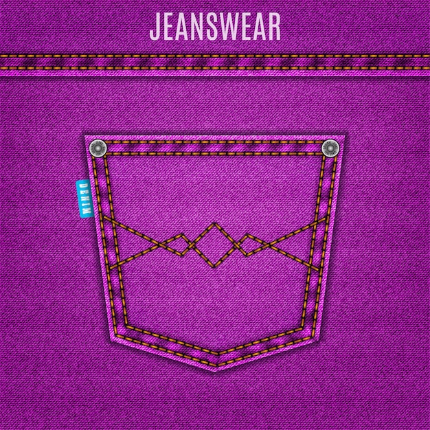 Fundo de jeans de textura de jeans roxo com bolso