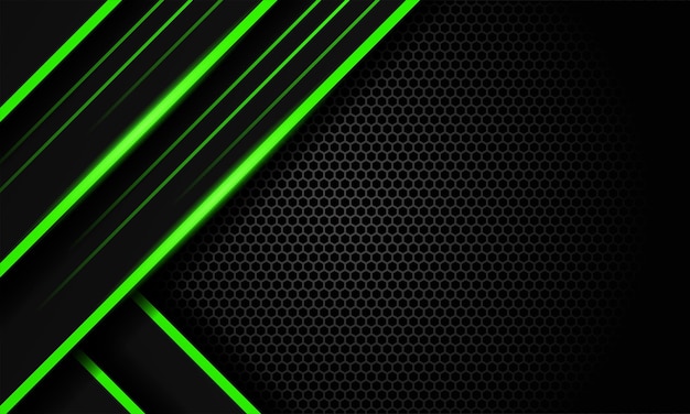 Vetor fundo de jogo futurista com design de padrão hexagonal com cores pretas e verdes escuras