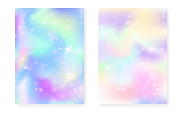 Fundo de kawaii com gradiente princesa arco-íris. Holograma mágico unicórnio.