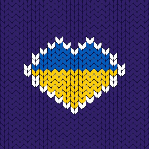 Fundo de lã com coração de malha nas cores da bandeira ucraniana