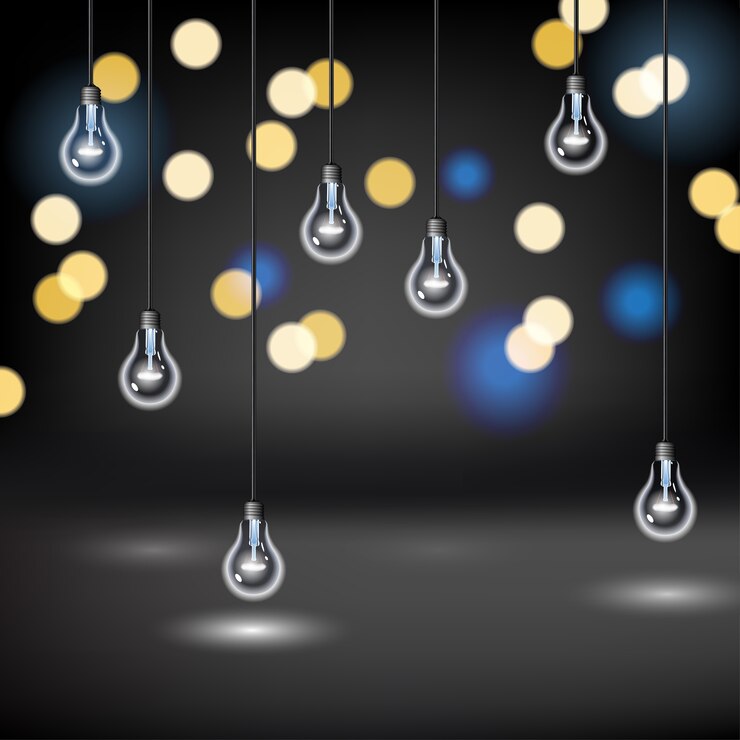 Vetor fundo de lâmpada com luzes desfocadas