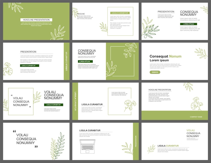 Vetor fundo de layout de apresentação e slide modelo de design de folhas verdes use para apresentação de negócios