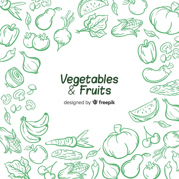 Fundo de legumes e frutas de mão desenhada