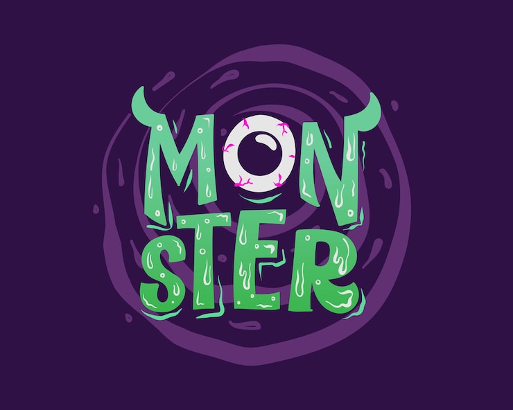 Fundo de letras de Halloween do monstro roxo e verde