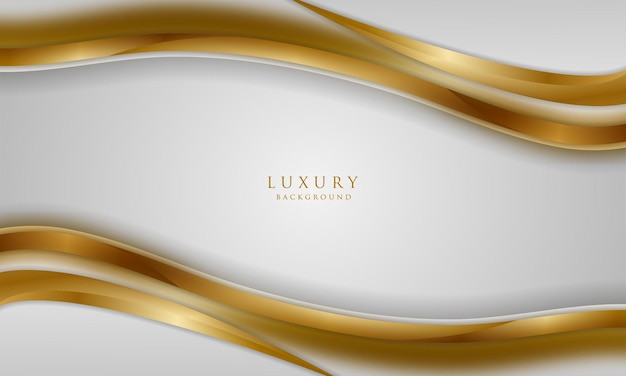 Fundo de luxo branco curva elegante com elementos de linhas douradas e efeito de desfoque