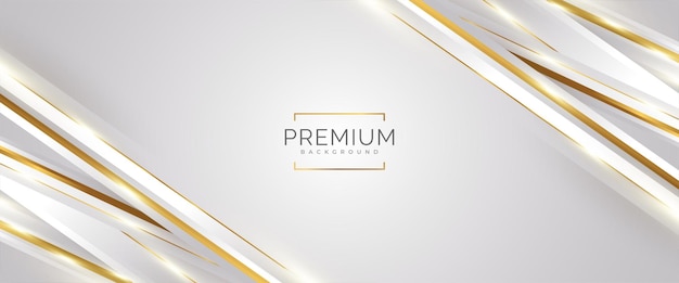 Fundo de luxo branco e dourado com linhas douradas e estilo de corte de papel premium cinza e fundo dourado para cerimônia de nomeação de prêmio convite formal ou design de certificado