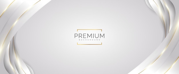 Fundo de luxo branco e dourado com linhas douradas e estilo de corte de papel premium cinza e fundo dourado para cerimônia de nomeação de prêmio convite formal ou design de certificado