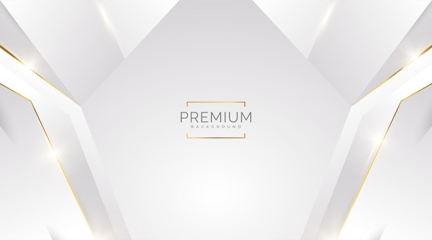 Fundo de luxo branco e dourado com linhas douradas e estilo de corte de papel premium cinza e fundo dourado para cerimônia de nomeação de prêmio convite formal ou design de certificado