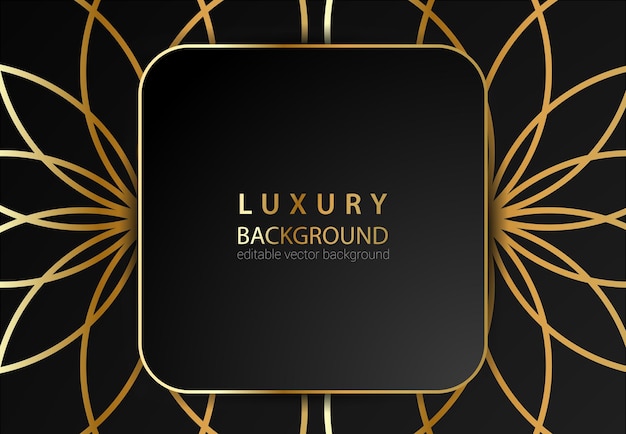 Vetor fundo de luxo preto com elementos de linha dourada, decoração e bokeh. conceito de design de luxo