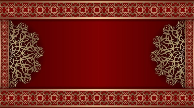 Fundo de luxo vermelho com ornamento de mandala de ouro