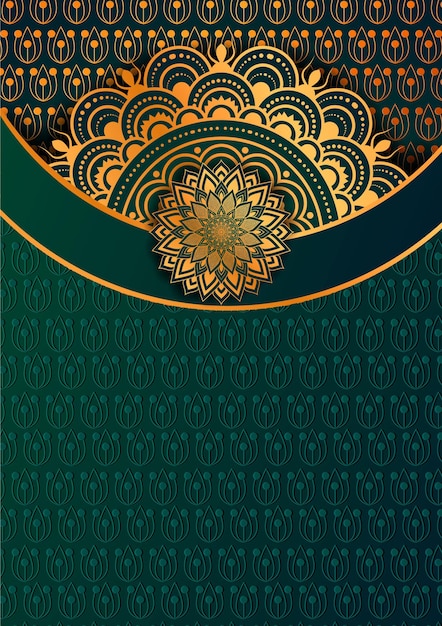 Fundo de mandala de luxo com padrão de arabescos de combinação de dourado e vermelho