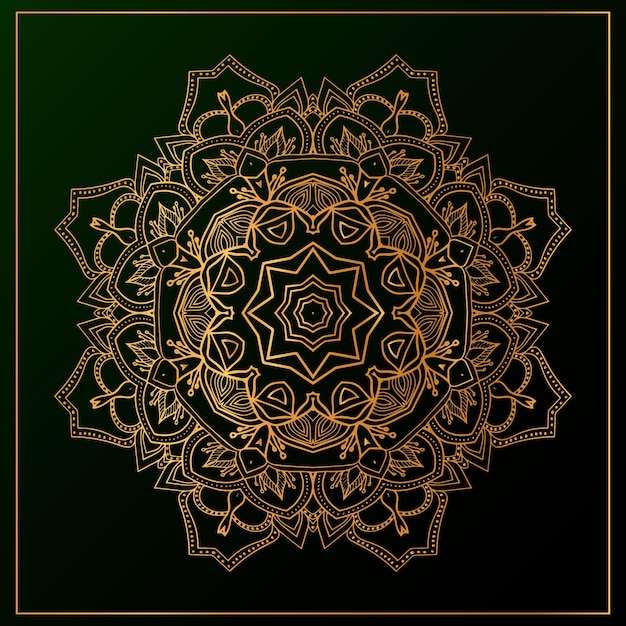 Vetor fundo de mandala de luxo com preto dourado