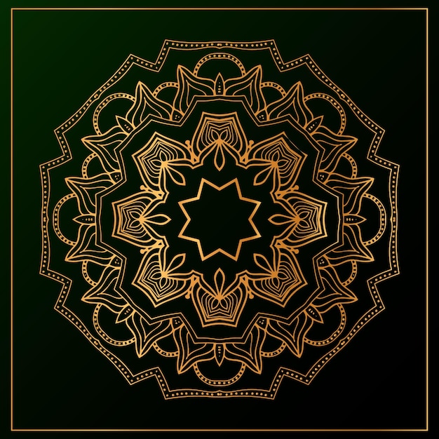 Vetor fundo de mandala de luxo com preto dourado