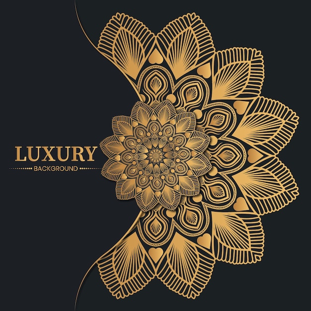 Vetor fundo de mandala de luxo preto e dourado