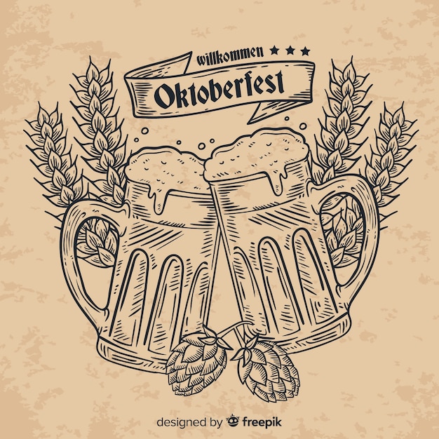 Fundo de mão mais oktoberfest desenhado