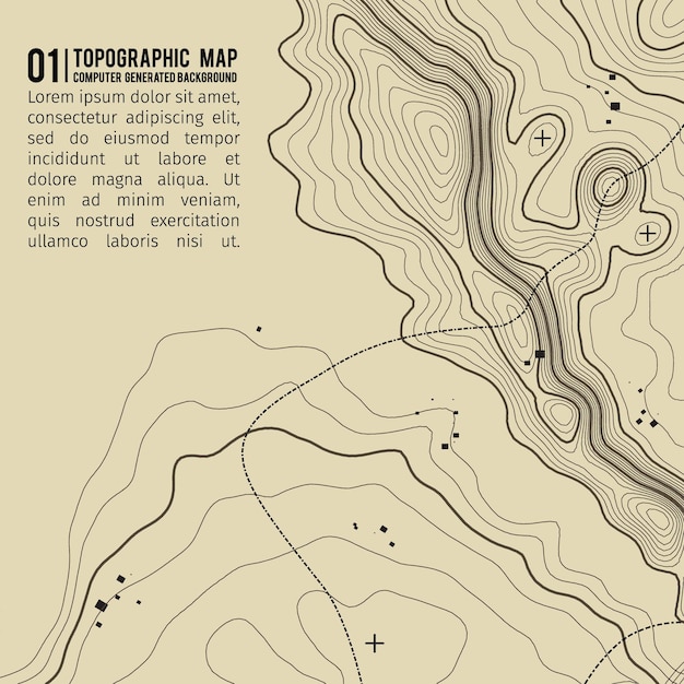 Fundo de mapa topográfico com espaço para cópia linha de fundo de contorno de mapa de topografia ilustração em vetor abstrato de grade geográfica trilha de caminhada de montanha sobre o terreno