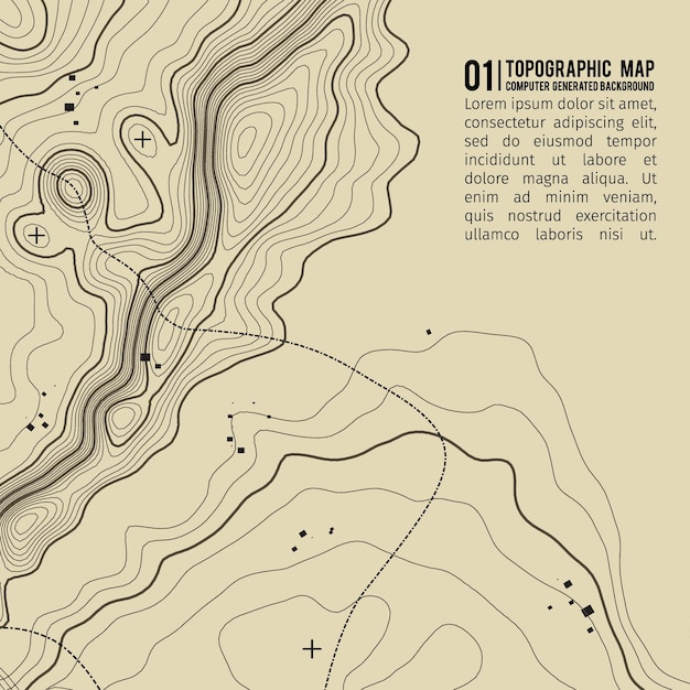 Vetor fundo de mapa topográfico com espaço para cópia linha de fundo de contorno de mapa de topografia ilustração em vetor abstrato de grade geográfica trilha de caminhada de montanha sobre o terreno