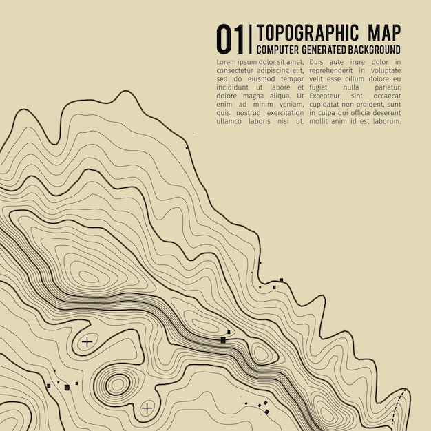 Fundo de mapa topográfico com espaço para cópia linha de fundo de contorno de mapa de topografia ilustração em vetor abstrato de grade geográfica trilha de caminhada de montanha sobre o terreno