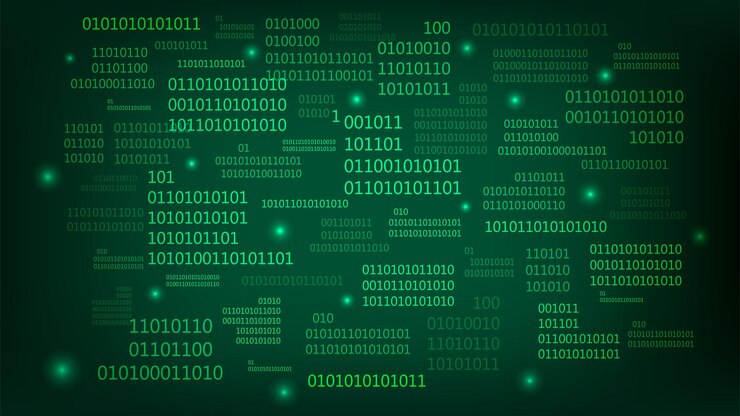 Vetor fundo de matriz verde fluxo de código binário números em queda no pano de fundo escuro código de computador digital codificação e ilustração vetorial de hacking
