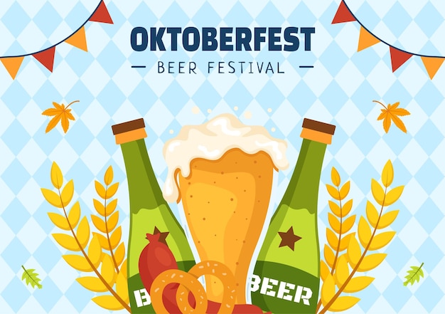 Fundo de mídia social oktoberfest beer festival ilustração de modelos desenhados à mão de desenhos animados planos