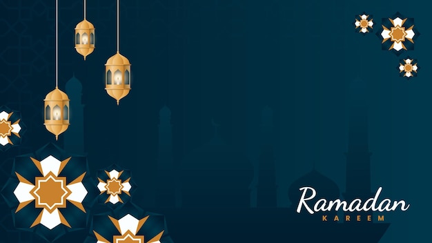 Vetor fundo de modelo de banner de saudação de ramadan kareem