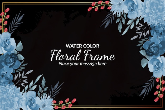 Fundo de moldura floral aquarela com rosa azul vetor grátis