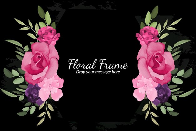 Fundo de moldura floral aquarela com rosa vermelha e rosa Vetor grátis