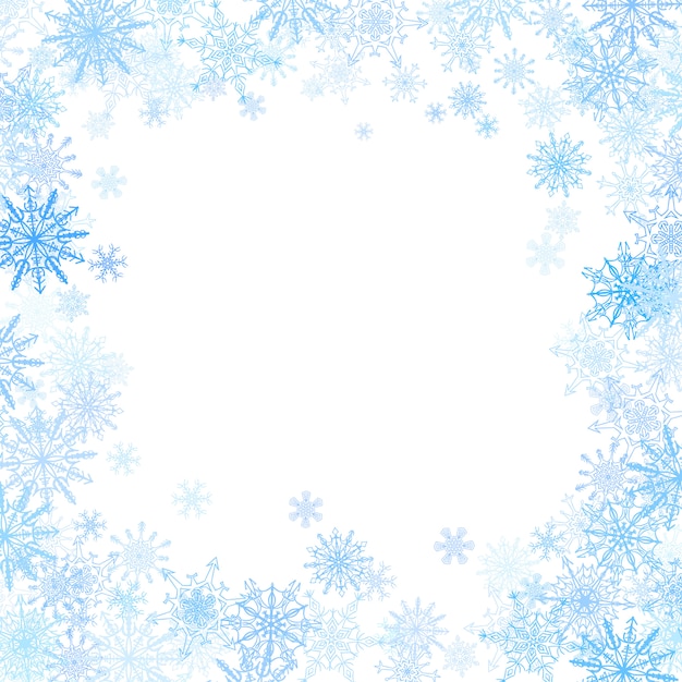 Fundo de moldura retangular com pequenos flocos de neve azuis