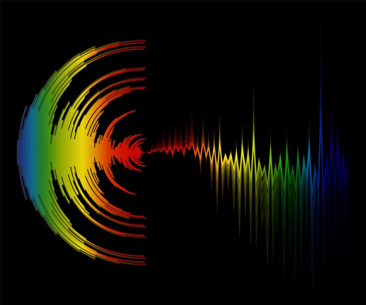 Vetor fundo de música colorido abstrato com ondas dinâmicas cartaz com design de onda sonora de arco-íris de néon ilustração de tecnologia de forma de onda de mídia digital vetorial