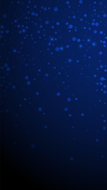 Fundo de natal aleatório de estrelas mágicas. flocos de neve voando sutis e estrelas sobre fundo azul escuro. modelo de sobreposição de floco de neve de prata incrível de inverno. ilustração vertical encantadora.