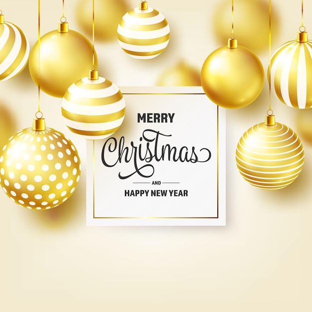 fundo de Natal com bolas de árvore bola de ouro ano novo férias de inverno decoração de venda de temporada.
