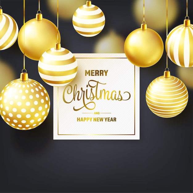 fundo de Natal com bolas de árvore bola de ouro ano novo férias de inverno decoração de venda de temporada.