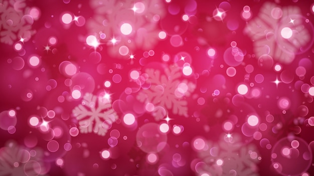 Fundo de Natal com flocos de neve brancos desfocados em fundo rosa flocos de neve difusos ilustração vetorial de Natal de lindos flocos de neve grandes e pequenos