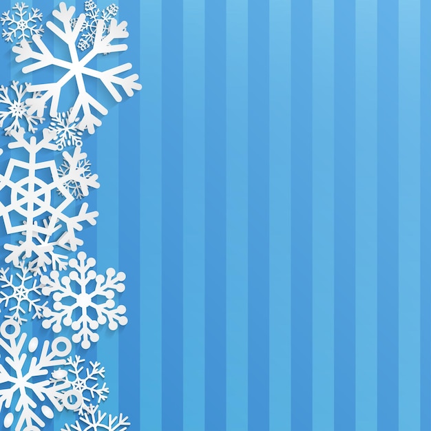 Vetor fundo de natal com flocos de neve brancos sobre fundo azul listrado