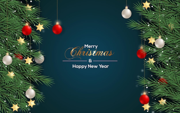Fundo de Natal com galho de pinheiro e bola de Natal