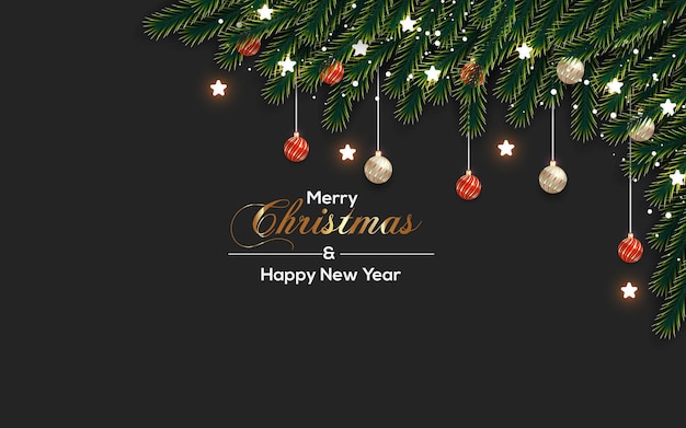 Fundo de Natal com galho e bola de pinheiro