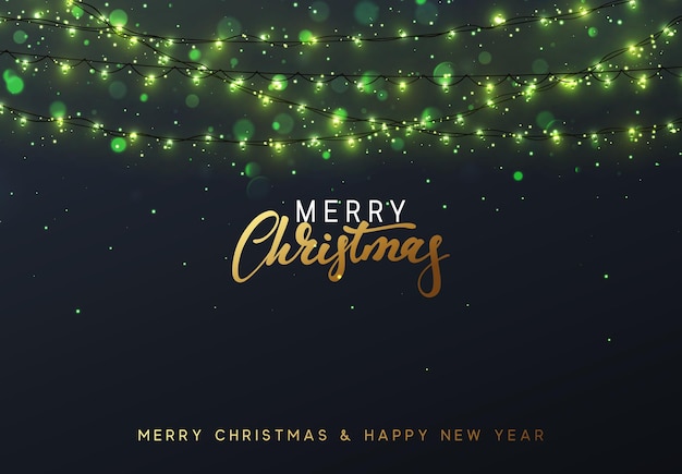 Fundo de natal com guirlandas realistas brilhantes. Luzes brilhantes de Natal. Feriado de Natal. Projeto de cartões. Design de ano novo com decoração brilhante. ilustração vetorial