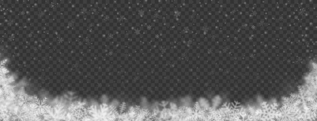 Vetor fundo de natal de flocos de neve de diferentes formas, tamanhos, desfoque e transparência em fundo transparente