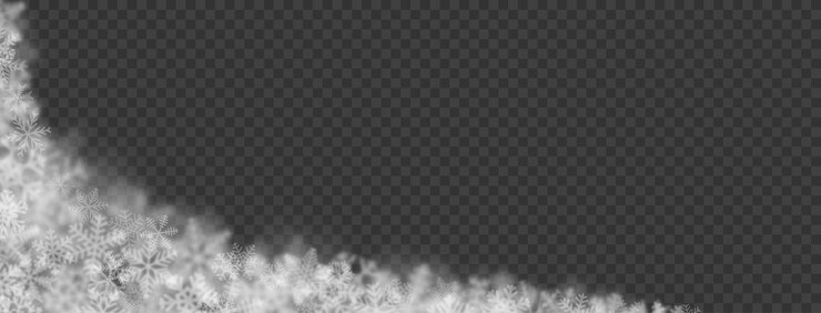 Vetor fundo de natal de flocos de neve de diferentes formas, tamanhos, desfoque e transparência em fundo transparente