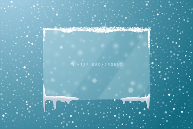 Vetor fundo de natal de inverno com moldura de vidro transparente fosco em estilo morfismo de vidro
