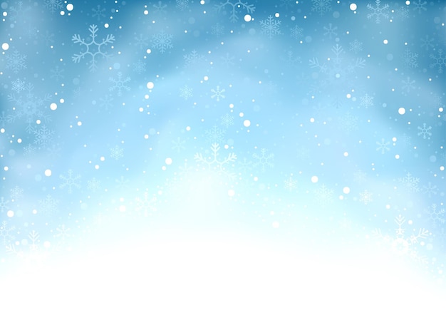 Fundo de Natal de inverno com neve e flocos em azul
