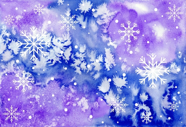 Fundo de natal em aquarela com flocos de neve