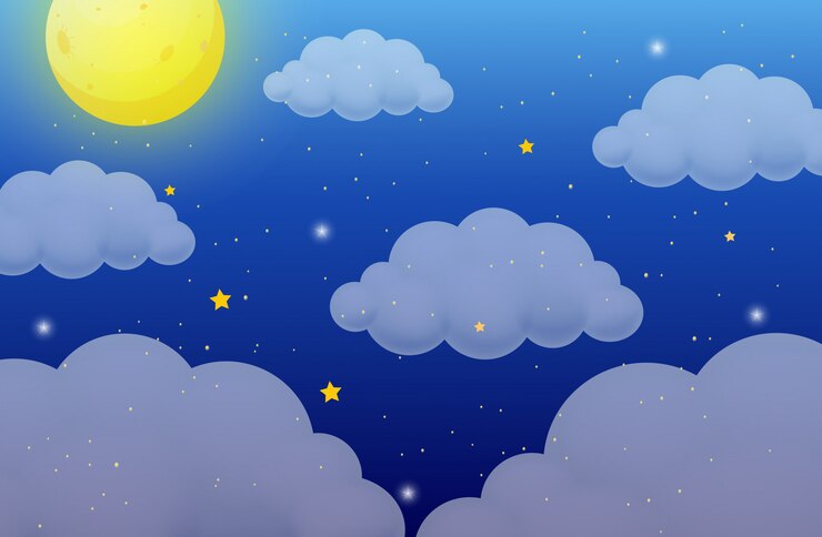 Vetor fundo de natureza com lua e estrelas