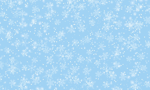 Fundo de neve de inverno. Ilustração vetorial. Céu de neve. Fundo de Natal. Neve caíndo.