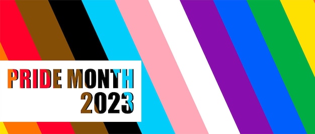 Fundo de orgulho inclusivo com cores da bandeira do orgulho do progresso bandeira do arco-íris lgbtq com o mês do orgulho de 2023