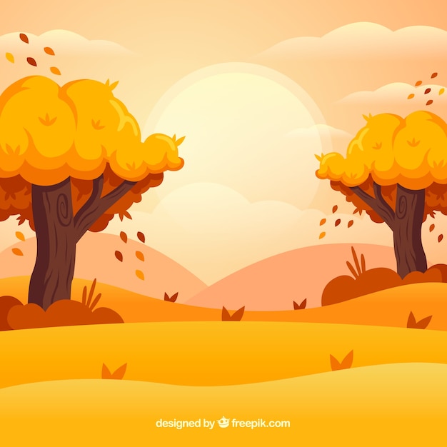 Vetor fundo de outono com árvores e paisagem