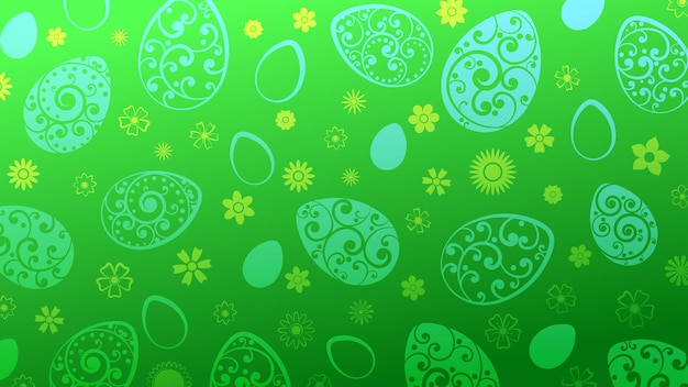Fundo de ovos de páscoa e flores em cores verdes