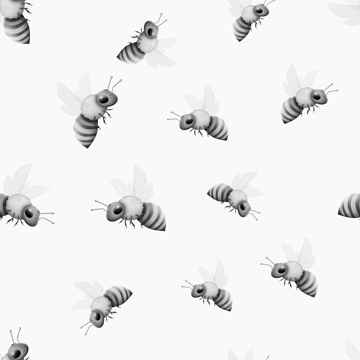 Vetor fundo de pacote de mel padrão de abelha preto e branco natureza botânica elementos realistas insetos voadores verão outono animais vida selvagem impressão tecido de decoração ilustração sem costura vetor