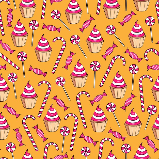 Fundo de padrão de doces e padaria em um design leve e moderno para ilustração de negócios