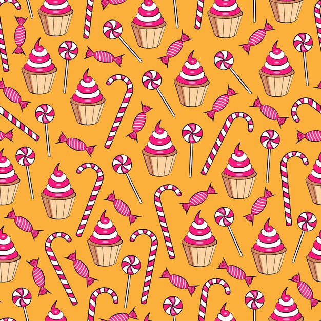 Vetor fundo de padrão de doces e padaria em um design leve e moderno para ilustração de negócios